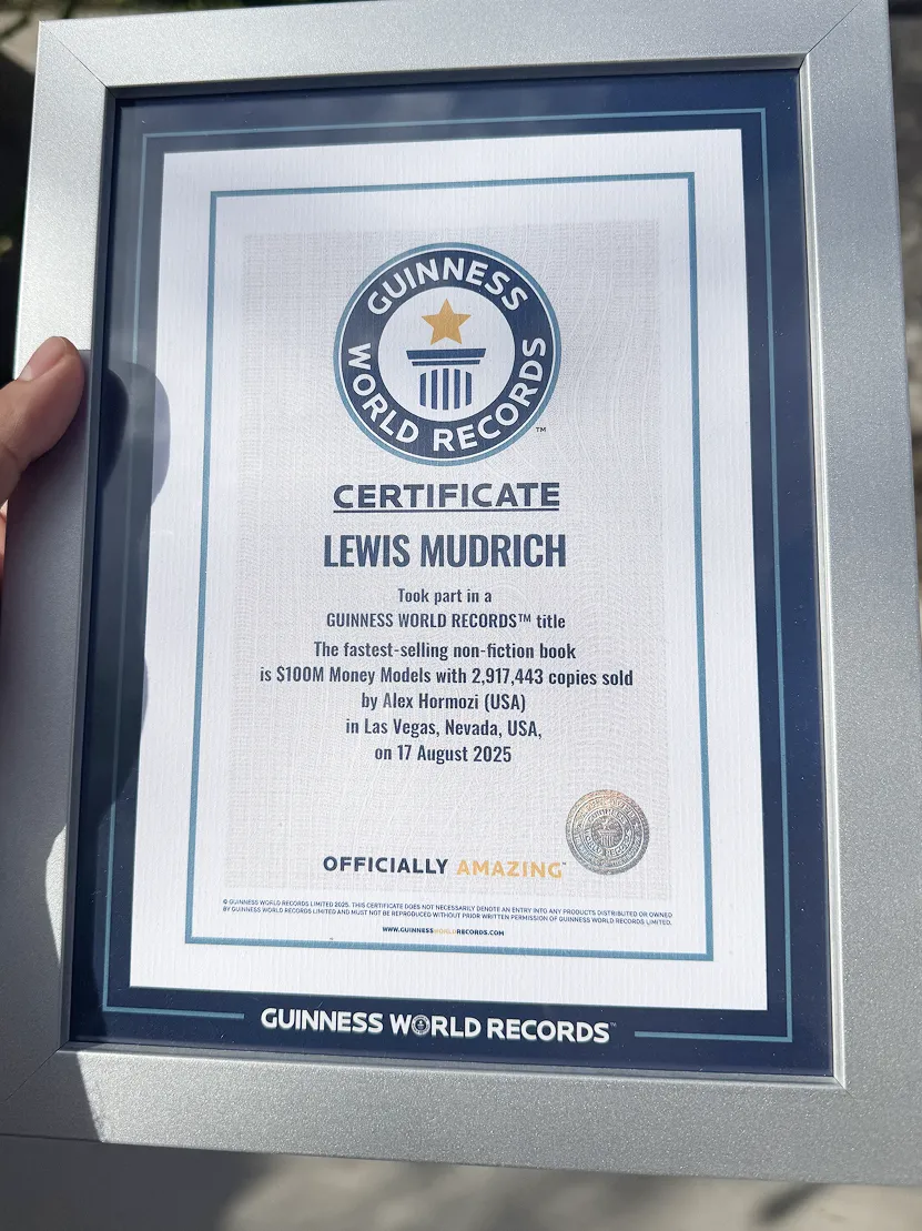 Guinness World Record certificate for the $105.5M book launch